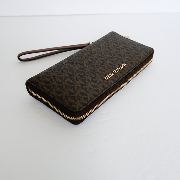 Michael Kors Jet Set Travel Large Continental Wallet Wristlet MK Brown - Picture 3 of 8